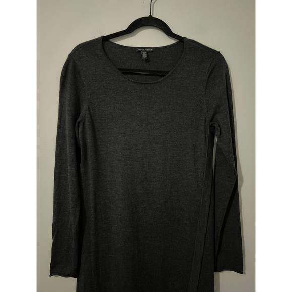 Eileen Fisher Dress Women's Small Gray Merino Wool Asymmetrical Hem Long Sleeve - Picture 7 of 16